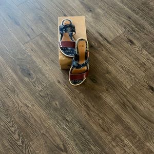 Uggs Slides! Denim Blue and Burgundy in a size 6.